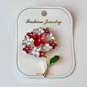 Red and white bouquet brooch, NIP